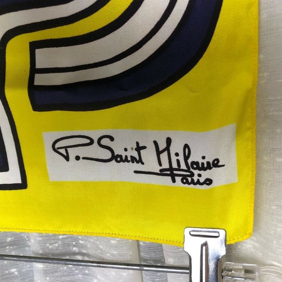Vintage P St. Hilaire Paris Graphic Scarf Yellow Blue 14 x 54 - Picture 5 of 8